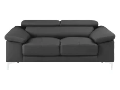 Sofá*LINEA SOFA Sofá de 2 lugares com encostos de cabeça em pele antracite - SOLANGE Cinza antracite