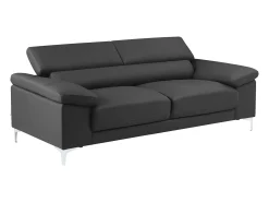 Sofá|LINEA SOFA Sofá de 3 lugares com encostos de cabeça em pele antracite - SOLANGE Cinza antracite