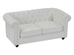 Sofá*Vente-unique Sofá de 2 lugares com estofamento capitonê couro sintético CHESTERFIELD Branco