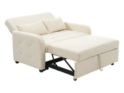 Online Sofá de 2 lugares com função de extensão - Sofá de relaxamento com encosto ajustável e 2 almofadas - Linho Bege