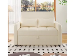 Online Sofá de 2 lugares com função de extensão - Sofá de relaxamento com encosto ajustável e 2 almofadas - Linho Bege