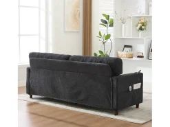 Sofá* Sofá de 2 lugares com iluminação LED - Sofá reto com suporte para copos e bolsos laterais - chenille cinza escuro Cinzento