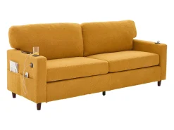 Sofá| Sofá de 2 lugares com iluminação LED - Sofá reto com suporte para copos e bolsos laterais - chenille Amarelo