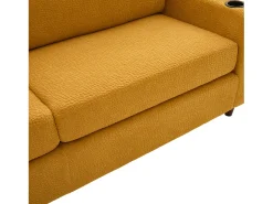 Sofá| Sofá de 2 lugares com iluminação LED - Sofá reto com suporte para copos e bolsos laterais - chenille Amarelo