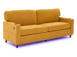 Sofá| Sofá de 2 lugares com iluminação LED - Sofá reto com suporte para copos e bolsos laterais - chenille Amarelo