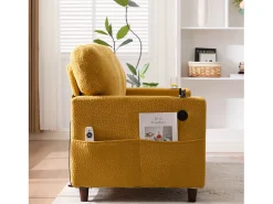 Sofá| Sofá de 2 lugares com iluminação LED - Sofá reto com suporte para copos e bolsos laterais - chenille Amarelo