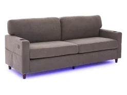 Sale Sofá de 2 lugares com iluminação LED - Sofá reto com suporte para copos e bolsos laterais - chenille cinza claro Cinzento claro