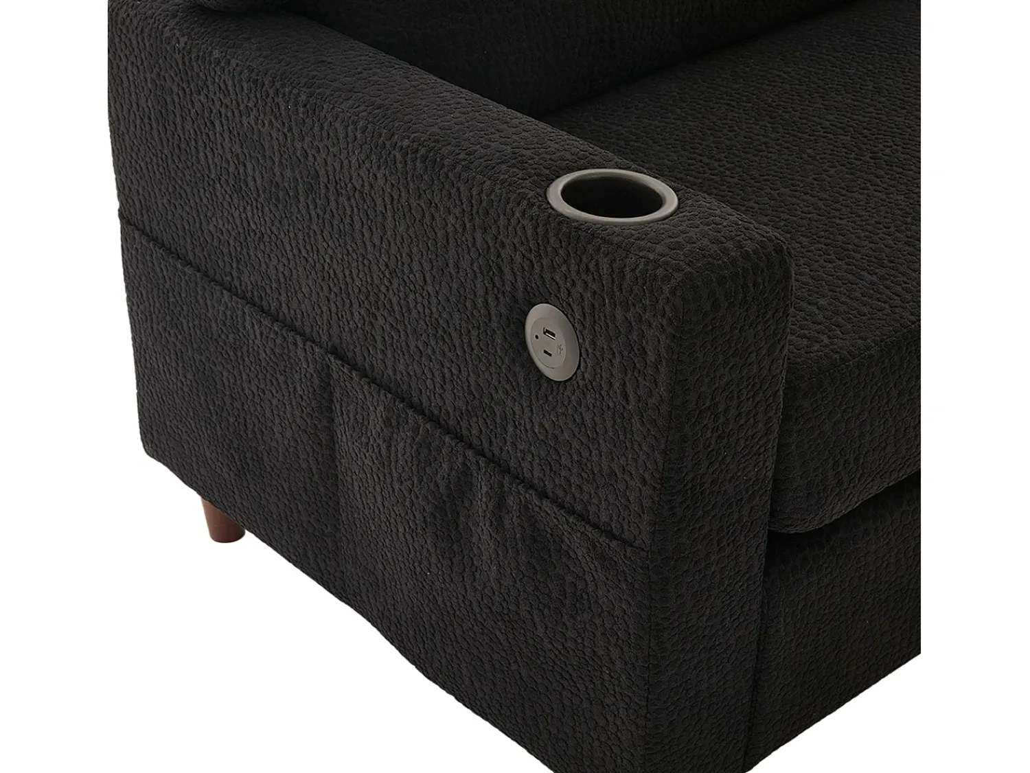Sofá de 2 lugares com iluminação LED - Sofá reto com suporte para copos e bolsos laterais - chenille^ Sofá