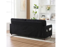 Sofá de 2 lugares com iluminação LED - Sofá reto com suporte para copos e bolsos laterais - chenille^ Sofá