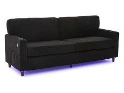 Sofá de 2 lugares com iluminação LED - Sofá reto com suporte para copos e bolsos laterais - chenille^ Sofá