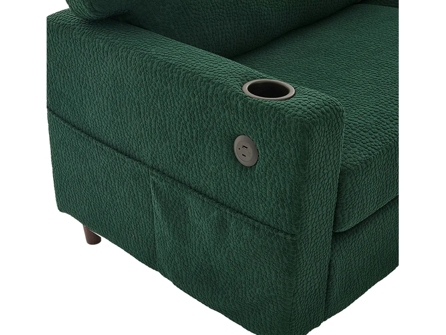 Sofá| Sofá de 2 lugares com iluminação LED - Sofá reto com suporte para copos e bolsos laterais - chenille Verde