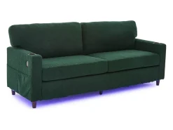 Sofá| Sofá de 2 lugares com iluminação LED - Sofá reto com suporte para copos e bolsos laterais - chenille Verde