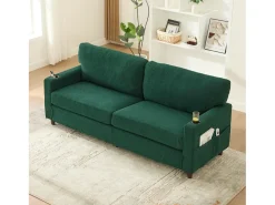 Sofá| Sofá de 2 lugares com iluminação LED - Sofá reto com suporte para copos e bolsos laterais - chenille Verde
