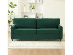 Sofá| Sofá de 2 lugares com iluminação LED - Sofá reto com suporte para copos e bolsos laterais - chenille Verde