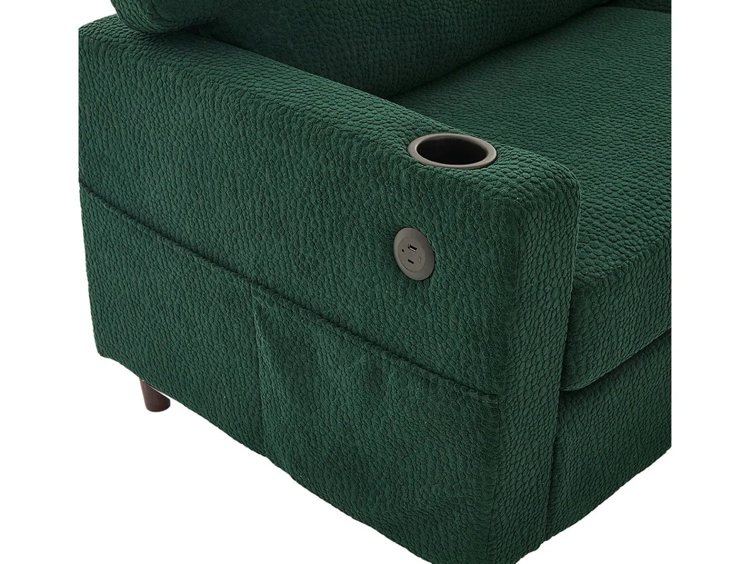 Sofá*Hauss Spole Sofá de 2 lugares com porta USB-C, iluminação LED e bolsos laterais - Tecido chenille - Verde esmeralda