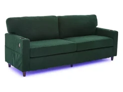 Sofá*Hauss Spole Sofá de 2 lugares com porta USB-C, iluminação LED e bolsos laterais - Tecido chenille - Verde esmeralda