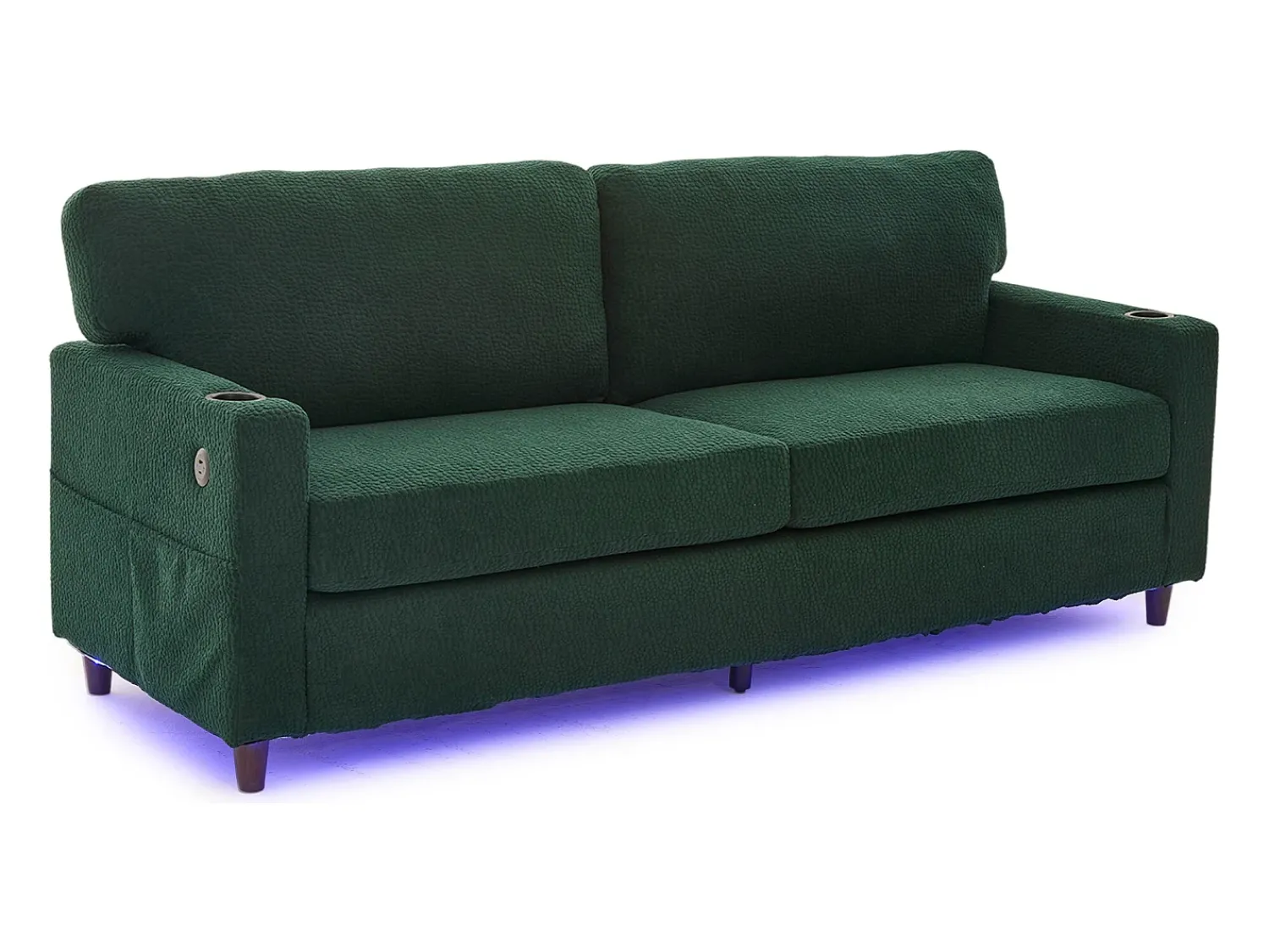 Sofá*Hauss Spole Sofá de 2 lugares com porta USB-C, iluminação LED e bolsos laterais - Tecido chenille - Verde esmeralda