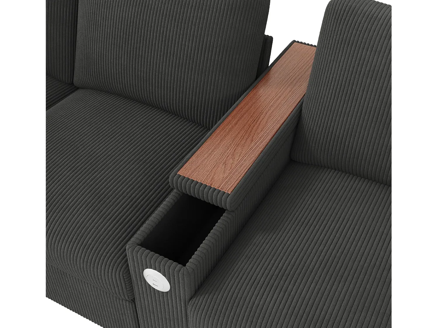 Best Hauss Spole Sofá de 4 lugares com portas USB/Tipo C e espaço de arrumação - Veludo cotelê Cinzento