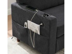 Sofá*Hauss Spole Sofá de 2 lugares com porta USB-C, luz LED e bolsos laterais - Tecido chenille - Cinza escuro Cinzento