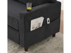 Sofá*Hauss Spole Sofá de 2 lugares com porta USB-C, luz LED e bolsos laterais - Tecido chenille - Cinza escuro Cinzento