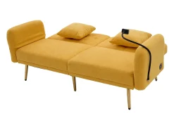 Sofá* Sofá de 2 lugares com portas USB - Sofá reto com suporte para telemóvel e bolsos laterais - Encosto ajustável - Veludo Amarelo