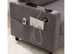 Sofá|Hauss Spole Sofá de 2 lugares com porta USB-C, luz LED e bolsos laterais - Tecido chenille - Cinza claro Cinzento claro