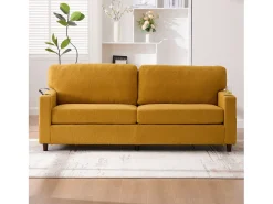 Sofá|Hauss Spole Sofá de 2 lugares com porta USB-C, iluminação LED e bolsos laterais - Tecido chenille - Amarelo mostarda
