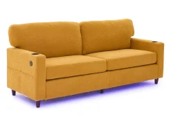 Sofá|Hauss Spole Sofá de 2 lugares com porta USB-C, iluminação LED e bolsos laterais - Tecido chenille - Amarelo mostarda