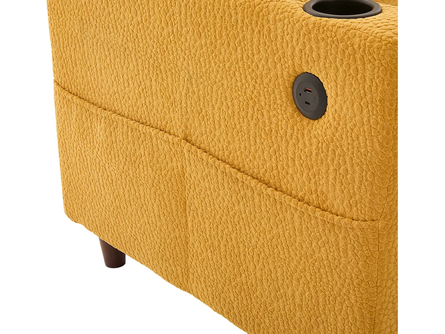 Sofá|Hauss Spole Sofá de 2 lugares com porta USB-C, iluminação LED e bolsos laterais - Tecido chenille - Amarelo mostarda