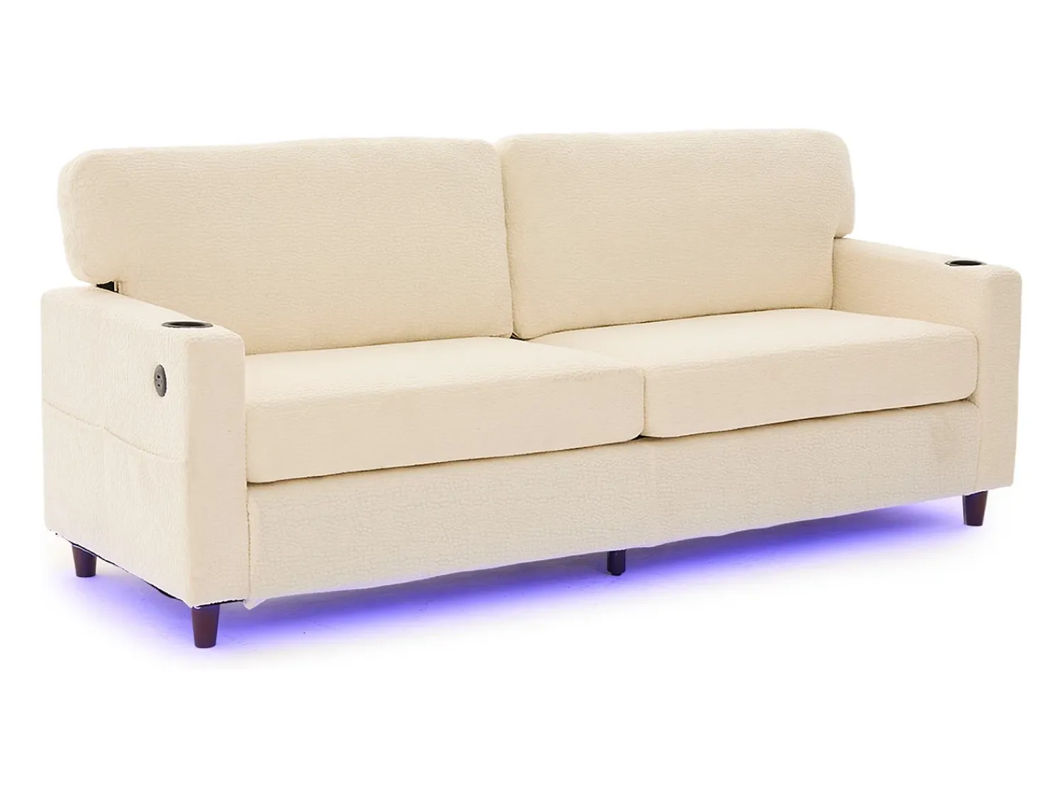 Discount Hauss Spole Sofá de 2 lugares com porta USB-C, iluminação LED e bolsos laterais - Tecido chenille - Bege