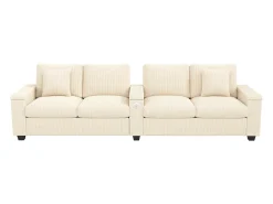Sofá|Hauss Spole Sofá de 4 lugares com portas USB/Tipo C e espaço de arrumação - Veludo cotelê Bege
