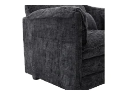 Sofá| Sofá de 3 lugares com pufe - Sofá de canto com suporte para telemóvel e bolsos laterais - chenille Preto