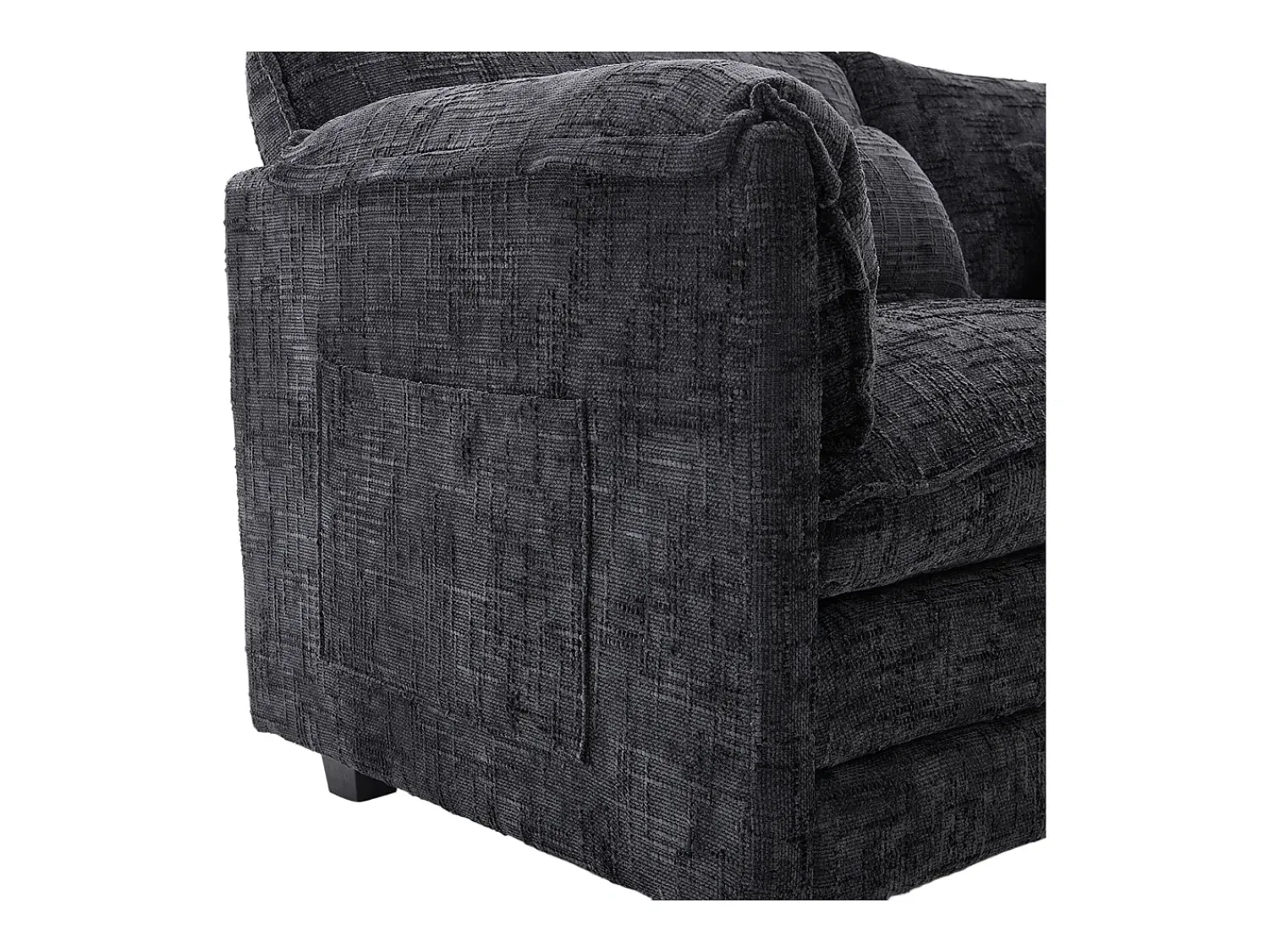 Sofá| Sofá de 3 lugares com pufe - Sofá de canto com suporte para telemóvel e bolsos laterais - chenille Preto
