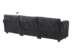 Sofá| Sofá de 3 lugares com pufe - Sofá de canto com suporte para telemóvel e bolsos laterais - chenille Preto