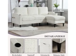 Hot Merax Sofá de 4 lugares com pufe - 196,5 x 75 x 77 cm - com armazenamento + braços - veludo - Bege
