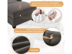 Sofá|Merax Sofá de 3 lugares com pufe - 213,5 x 139 x 87 cm - com 2 almofadas - veludo - cinza escuro Cinzento