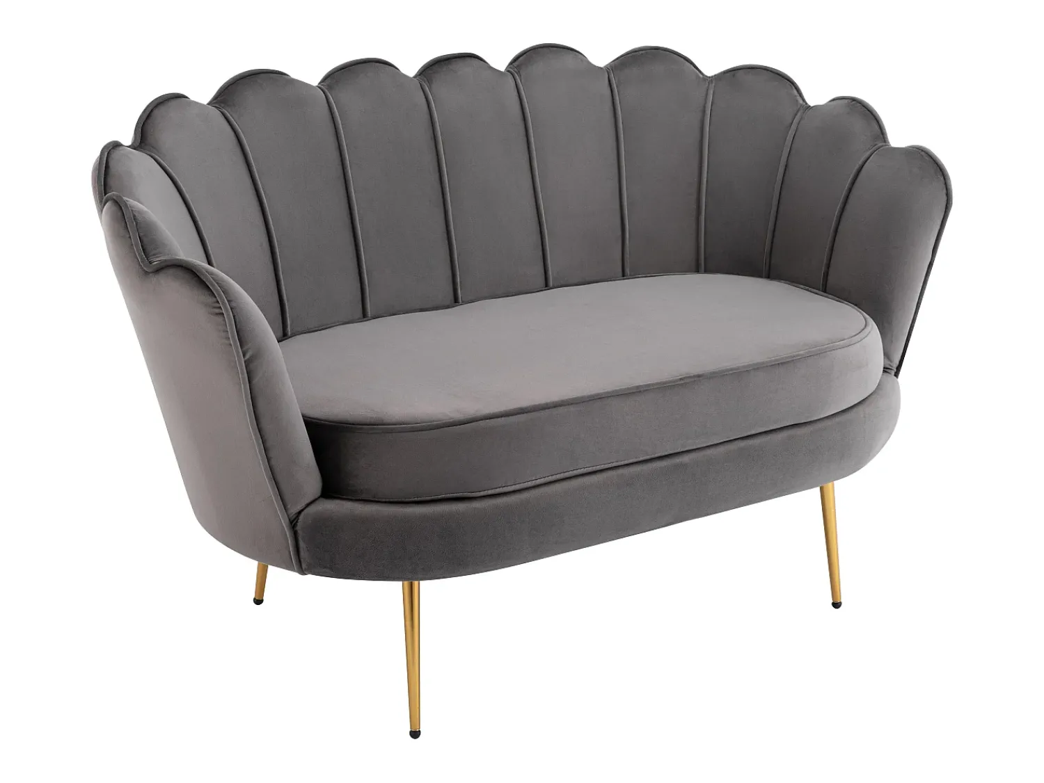 Discount Vente-unique Sofá de 2 lugares concha em veludo antracite DANDELION Cinza antracite