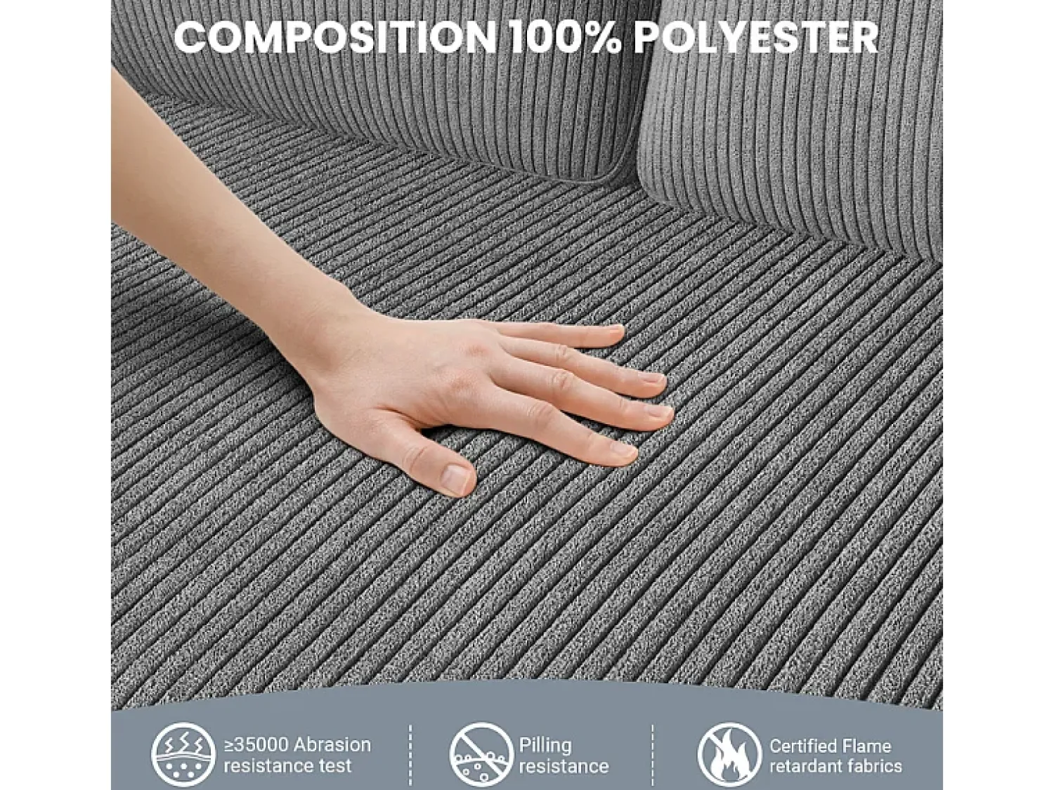 Sofá|DripeX Sofá de 2 lugares confortável em veludo canelado Cinza - 58cm profundidade do assento - carga máxima 300kg - 129x78x89cm Cinzento
