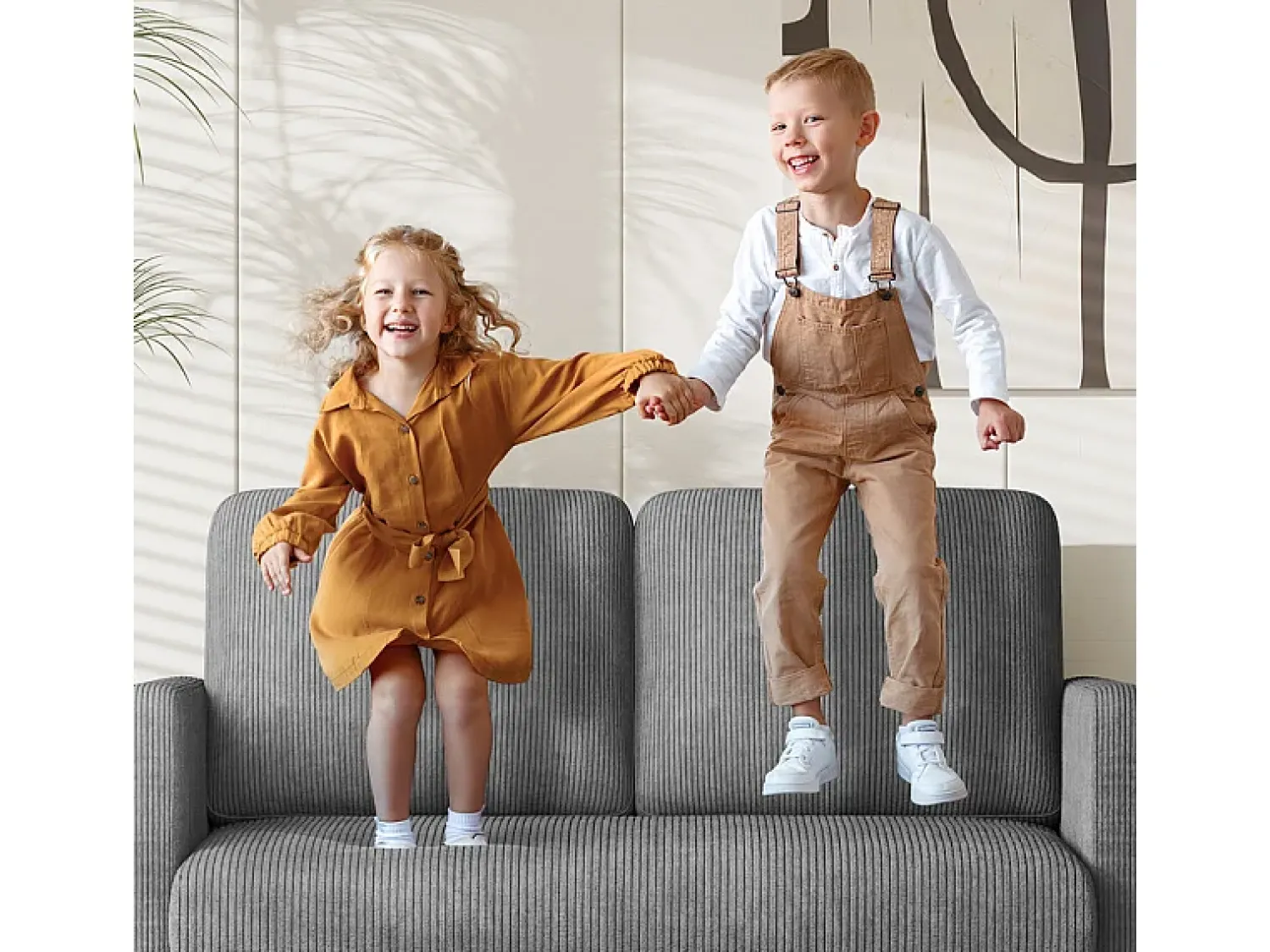 Sofá|DripeX Sofá de 2 lugares confortável em veludo canelado Cinza - 58cm profundidade do assento - carga máxima 300kg - 129x78x89cm Cinzento