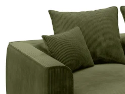 Vente-unique Sofá de 3 lugares confortável com assento profundo em veludo canelado verde cáqui PINETA^ Sofá