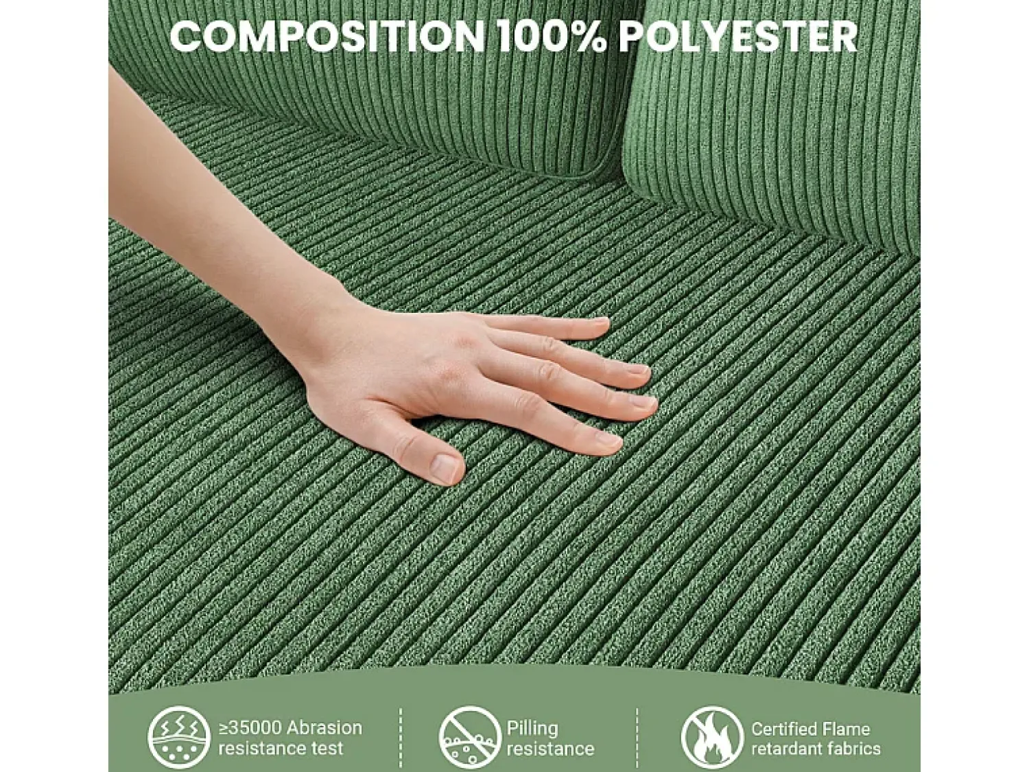 Sofá*DripeX Sofá de 2 lugares confortável em veludo canelado - 58cm profundidade do assento - carga máxima 300kg - 129x78x89cm Verde