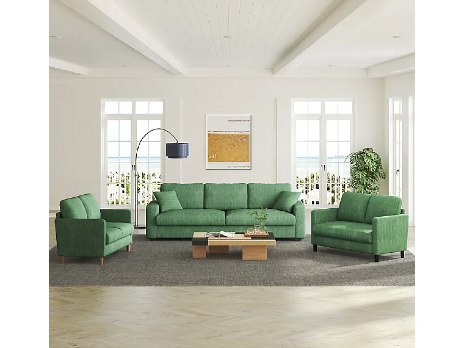 Sofá*DripeX Sofá de 2 lugares confortável em veludo canelado - 58cm profundidade do assento - carga máxima 300kg - 129x78x89cm Verde
