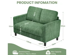 Sofá*DripeX Sofá de 2 lugares confortável em veludo canelado - 58cm profundidade do assento - carga máxima 300kg - 129x78x89cm Verde
