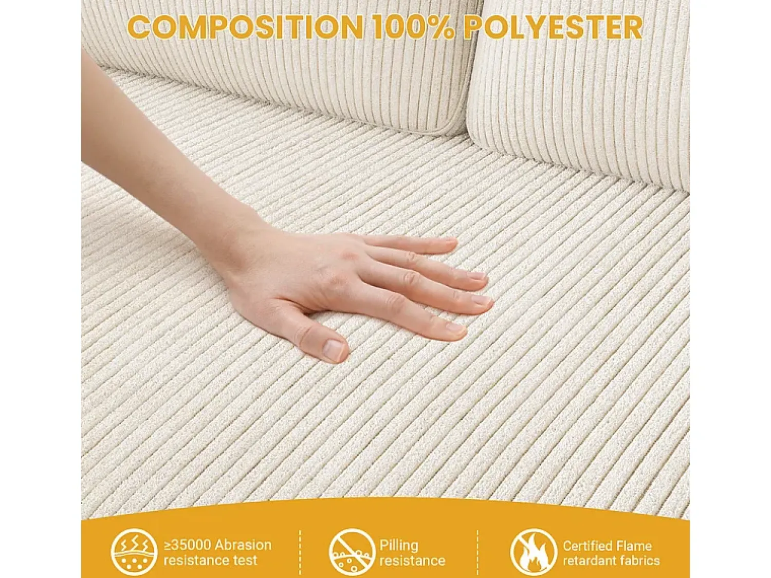 Best DripeX Sofá de 2 lugares confortável em veludo canelado - 58cm profundidade do assento - carga máxima 300kg - 129x78x89cm Bege