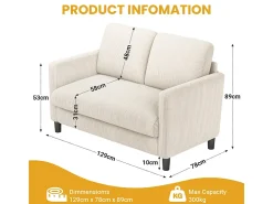 Best DripeX Sofá de 2 lugares confortável em veludo canelado - 58cm profundidade do assento - carga máxima 300kg - 129x78x89cm Bege