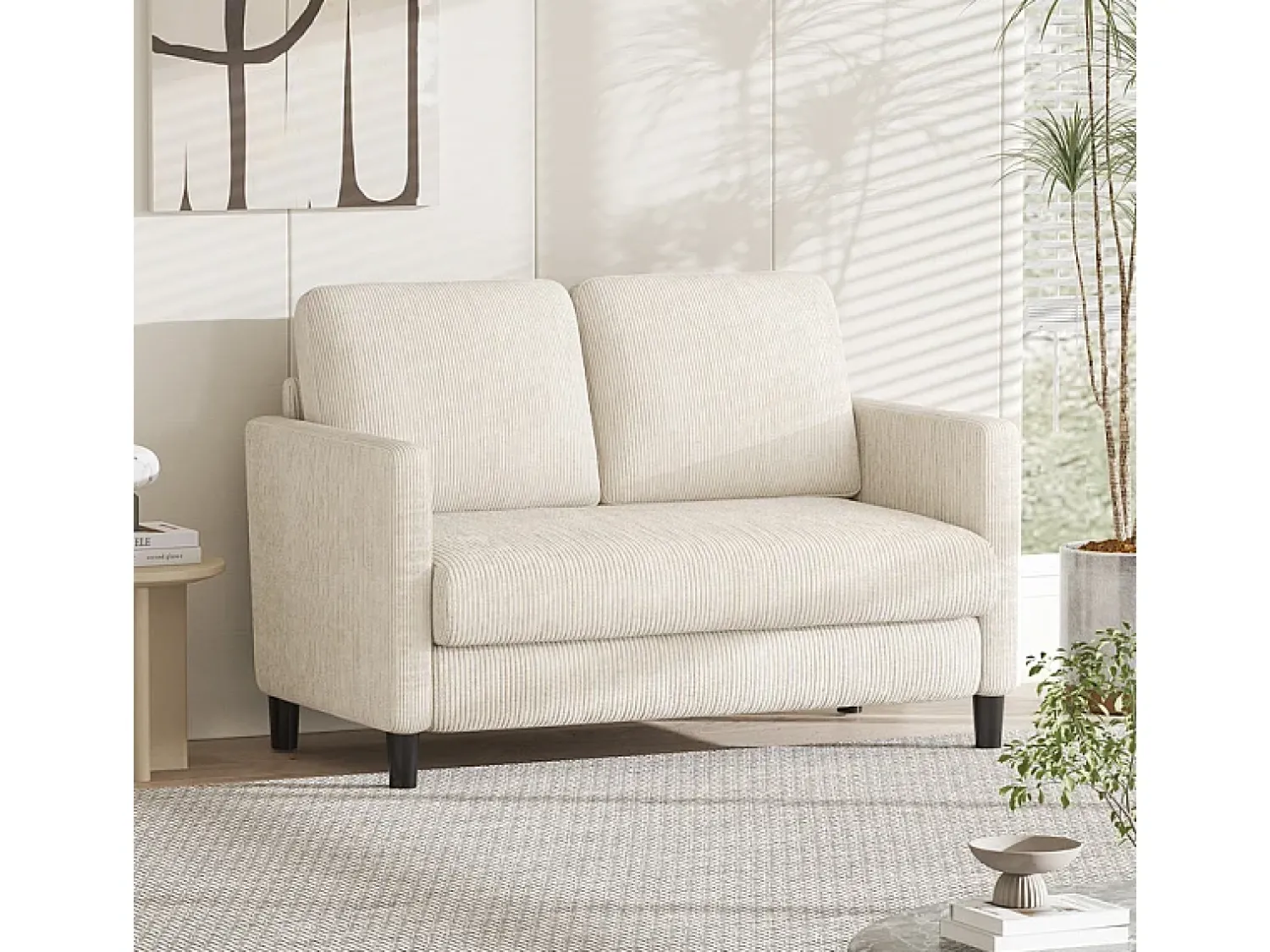 Best DripeX Sofá de 2 lugares confortável em veludo canelado - 58cm profundidade do assento - carga máxima 300kg - 129x78x89cm Bege