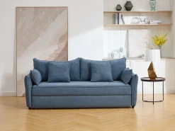 Sofá|Vente-unique Sofá de 3 lugares conversível em tecido com assento de espuma viscoelástica SITALA Azul