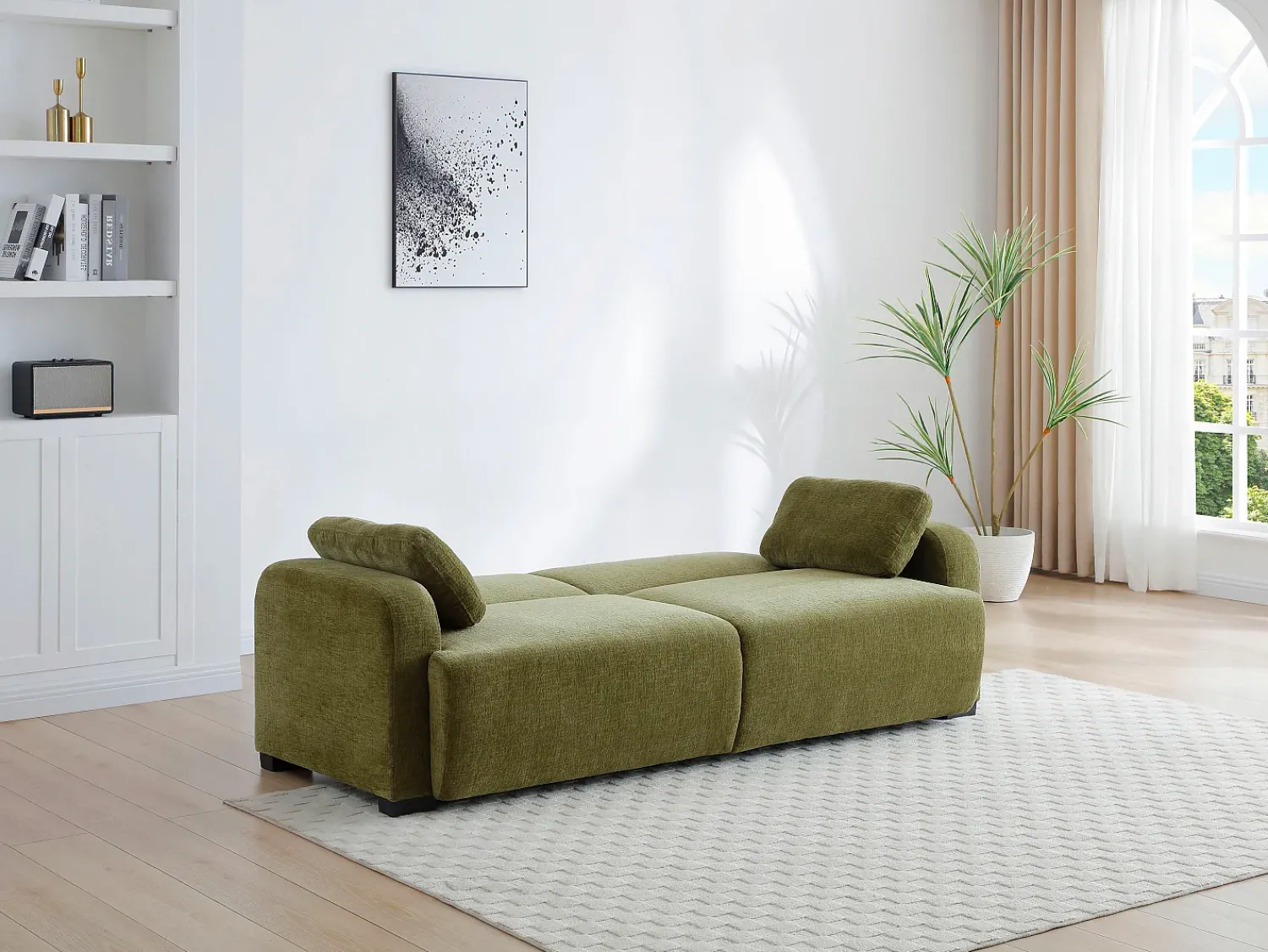 Clearance Vente-unique Sofá de 3 lugares conversível tipo clic-clac em tecido chenille LOMARIO Verde