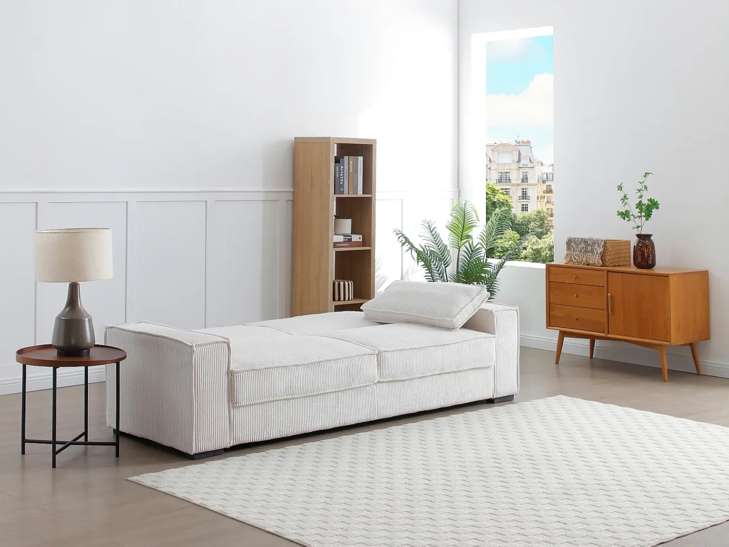 Discount Vente-unique Sofá de 3 lugares conversível em veludo cotelê FINORO Bege