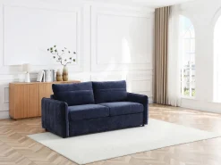 Sofá|Vente-unique Sofá de 3 lugares conversível expresso em tecido texturizado - Área de dormir 145 cm MALOGU Azul